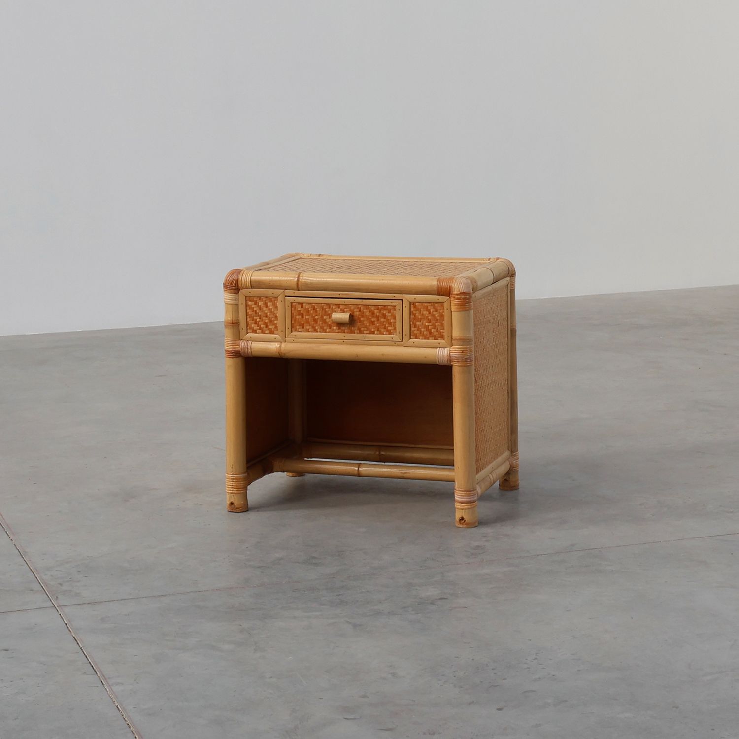 Italian 1970s bamboo and wicker chest of drawers or nightstand-img